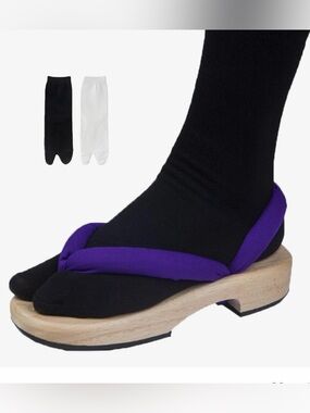 Cosplay Geta Kimono Sandals Clogs Wooden Slippers Anime Purple Traditional Shoes